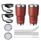 Ezprogear 30 oz Cherry Stainless Steel Tumbler 2-Pack – Double Wall Vacuum Insulated Travel Mug with Handle, Straws & Slider Lid