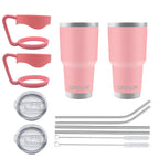 Ezprogear 30 oz Pink Stainless Steel Tumbler 2-Pack – Double Wall Vacuum Insulated Travel Mug with Handle, Straws & Slider Lid