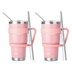 Ezprogear 30 oz Pink Stainless Steel Tumbler 2-Pack – Double Wall Vacuum Insulated Travel Mug with Handle, Straws & Slider Lid