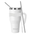 Ezprogear 40 oz White Stainless Steel Tumbler with Handle – Vacuum Insulated Travel Mug with Straws & Canvas Bag