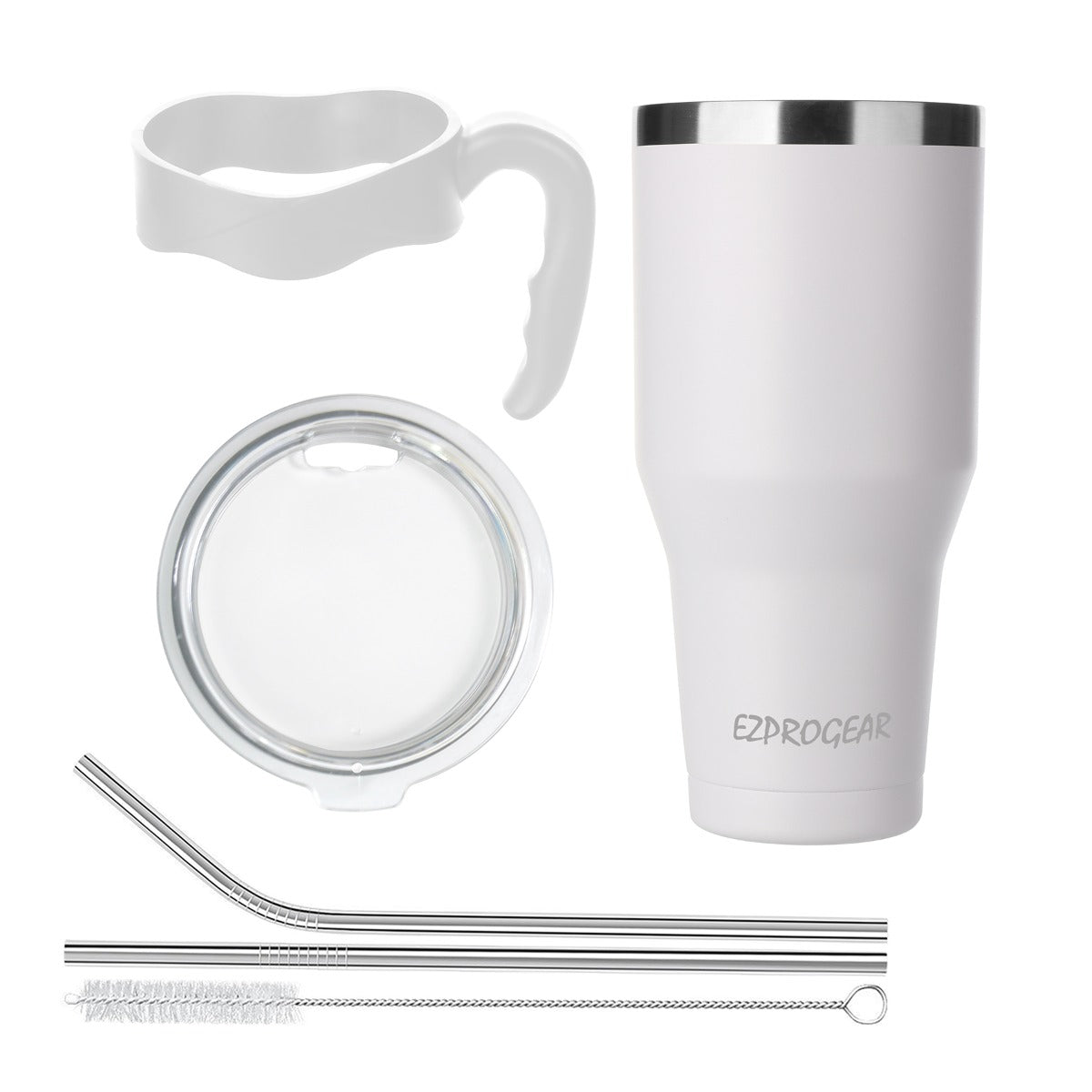 Ezprogear 40 oz White Stainless Steel Tumbler Double Wall Vacuum Insulated with Straws and Handle