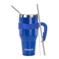 Ezprogear 40 oz Blue Stainless Steel Tumbler with Handle – Vacuum Insulated Travel Mug with Straws & Canvas Bag