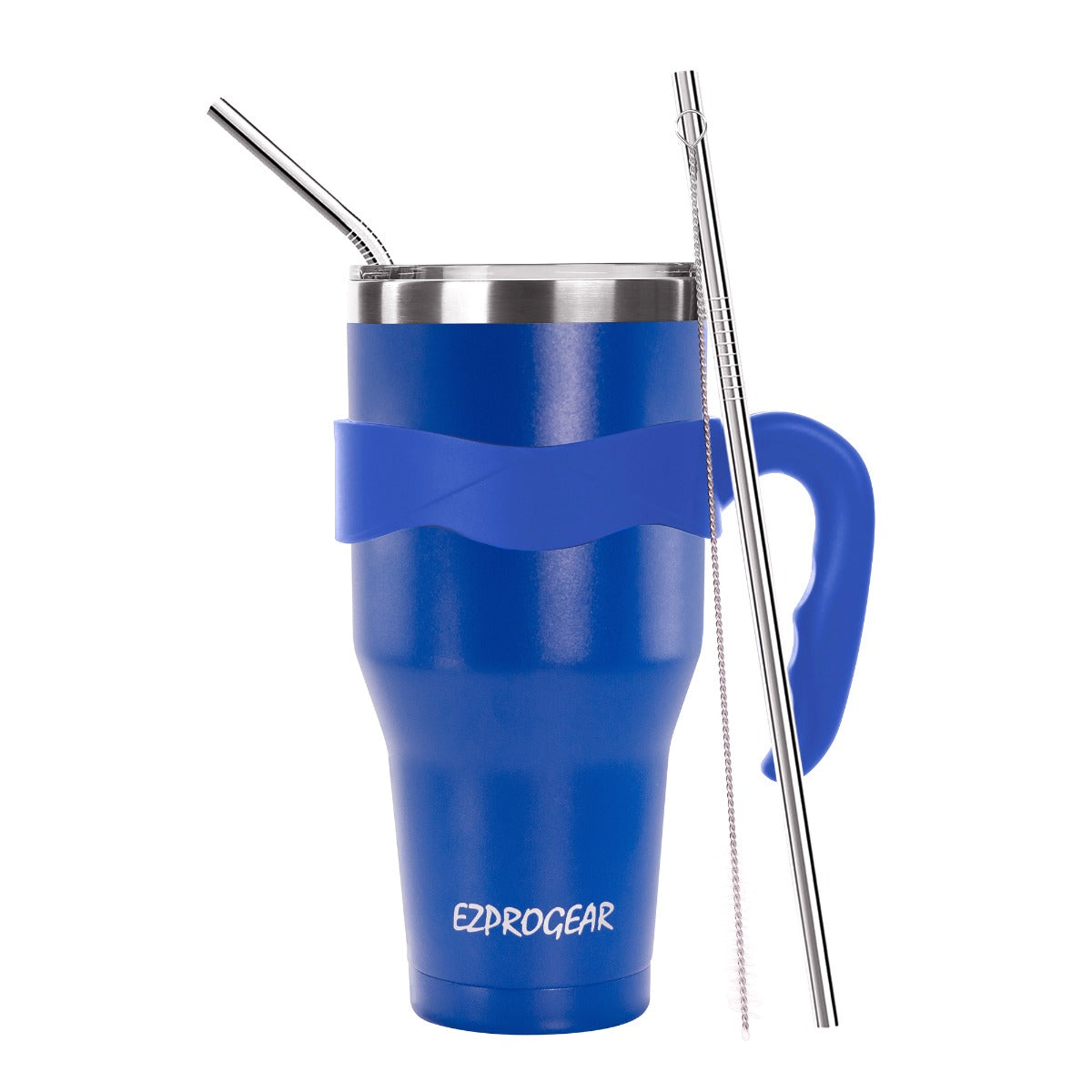 Ezprogear 40 oz Blue Stainless Steel Tumbler Double Wall Vacuum Insulated with Straws and Handle