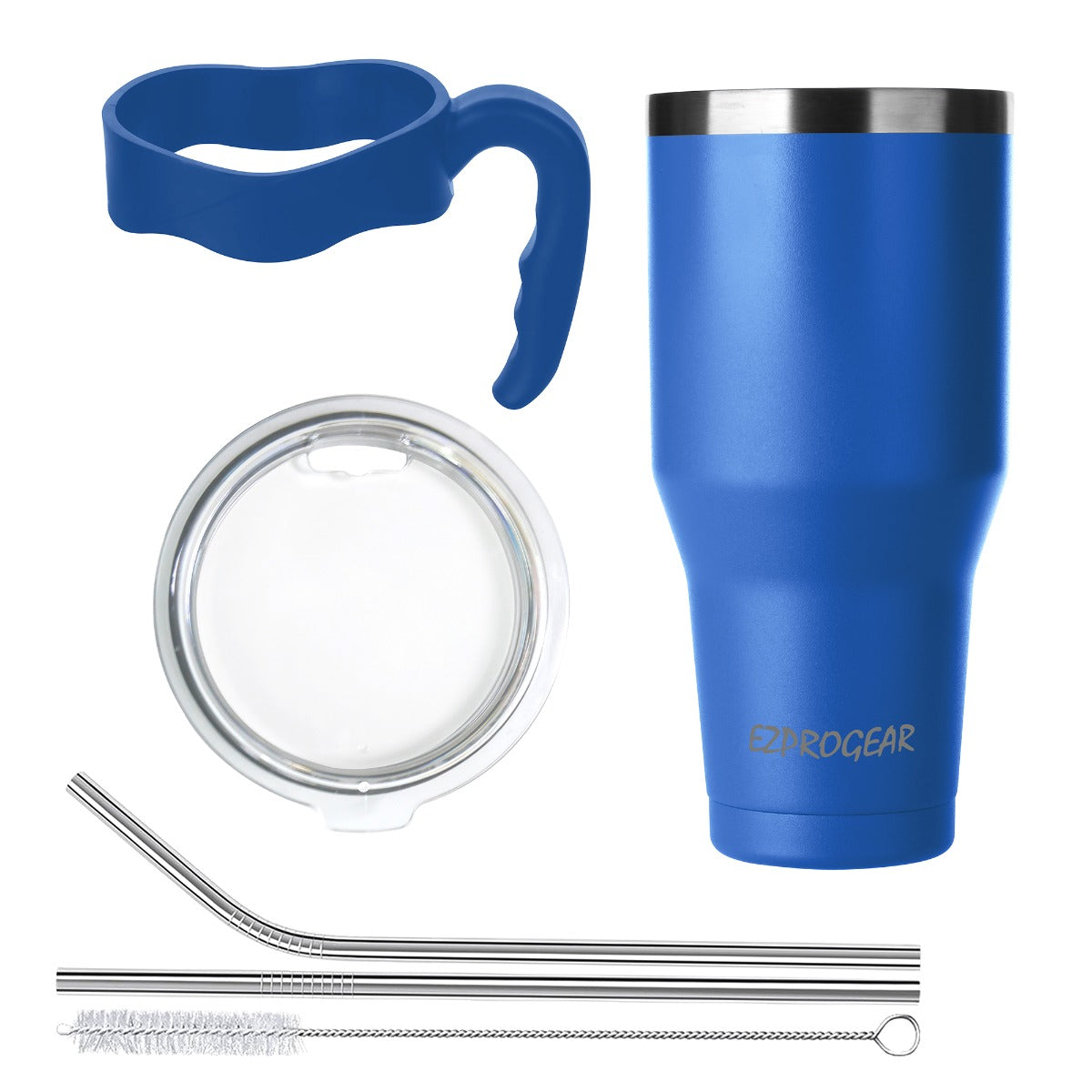 Ezprogear 40 oz Blue Stainless Steel Tumbler Double Wall Vacuum Insulated with Straws and Handle
