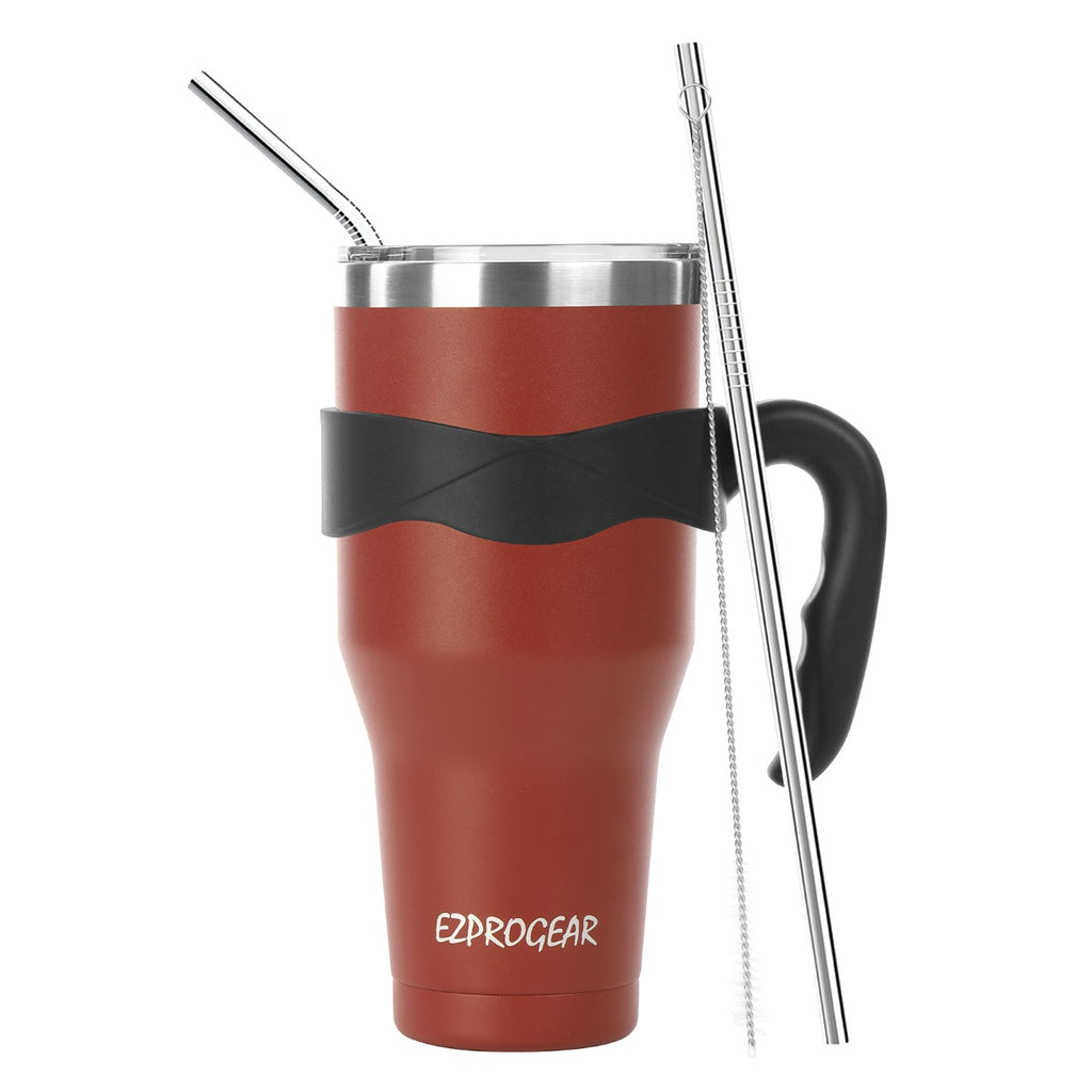 Ezprogear 40 oz Cherry Stainless Steel Tumbler with Handle – Vacuum Insulated Travel Mug with Straws & Canvas Bag