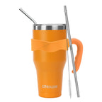 Ezprogear 40 oz Dark Orange Stainless Steel Tumbler with Handle – Vacuum Insulated Travel Mug with Straws & Canvas Bag