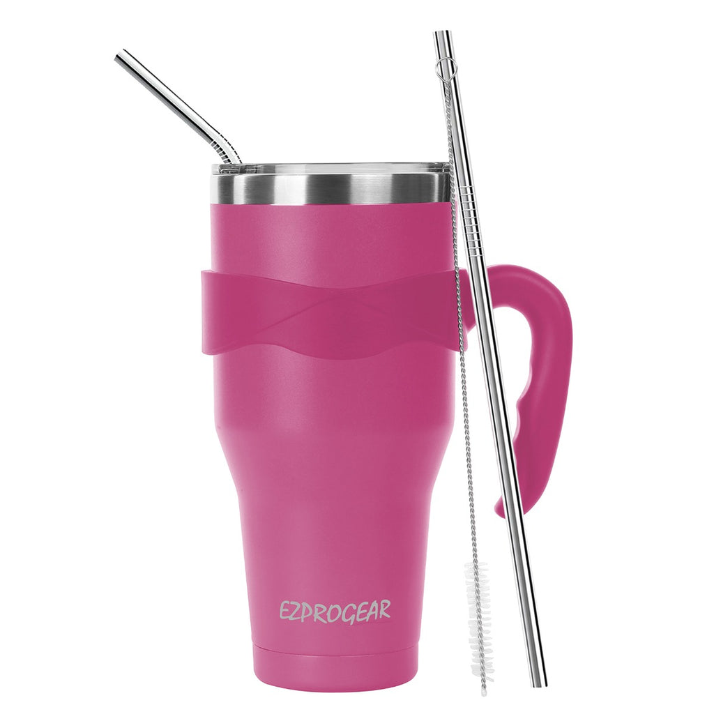 Ezprogear 40 oz Stainless Steel Tumbler with Handle – Magenta Vacuum Insulated Travel Mug with Straws & Canvas Bag