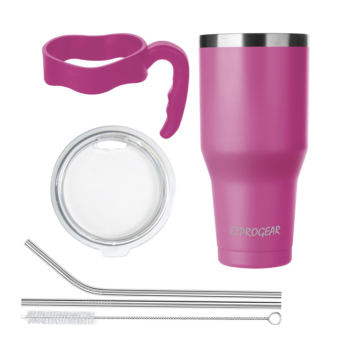Ezprogear 40 oz Stainless Steel Tumbler with Handle – Magenta Vacuum Insulated Travel Mug with Straws & Canvas Bag