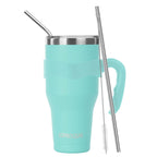 Ezprogear 40 oz Mint Stainless Steel Tumbler with Handle – Vacuum Insulated Travel Mug with Straws & Canvas Bag
