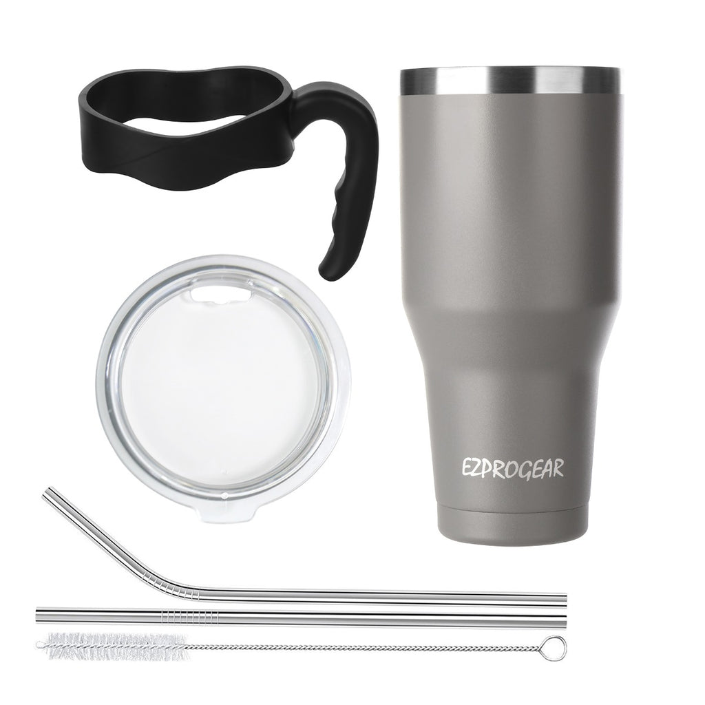 Ezprogear 40 oz Navy Gray Stainless Steel Tumbler with Handle – Vacuum Insulated Travel Mug with Straws & Canvas Bag
