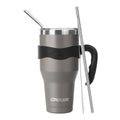 Ezprogear 40 oz Navy Gray Stainless Steel Tumbler with Handle – Vacuum Insulated Travel Mug with Straws & Canvas Bag