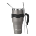 Ezprogear 40 oz Navy Gray Stainless Steel Tumbler with Handle – Vacuum Insulated Travel Mug with Straws & Canvas Bag