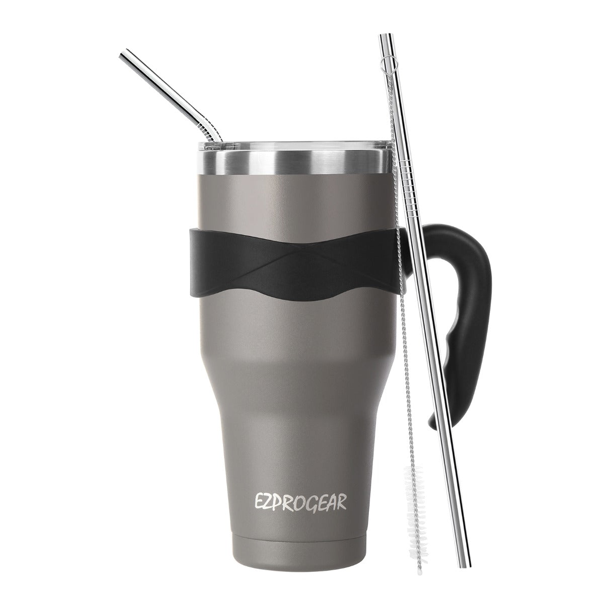 Ezprogear 40 oz Navy Gray Stainless Steel Tumbler Double Wall Vacuum Insulated with Straws and Handle