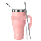 Ezprogear 40 oz Pink Stainless Steel Tumbler with Handle – Vacuum Insulated Travel Mug with Straws & Canvas Bag