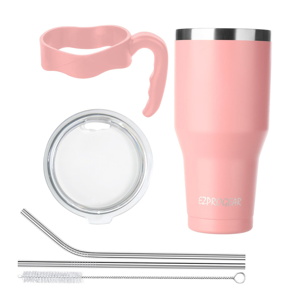 Ezprogear 40 oz Pink Stainless Steel Tumbler Double Wall Vacuum Insulated with Straws and Handle