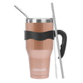 Ezprogear 40 oz Rose Gold Stainless Steel Tumbler with Handle – Vacuum Insulated Travel Mug with Straws & Canvas Bag