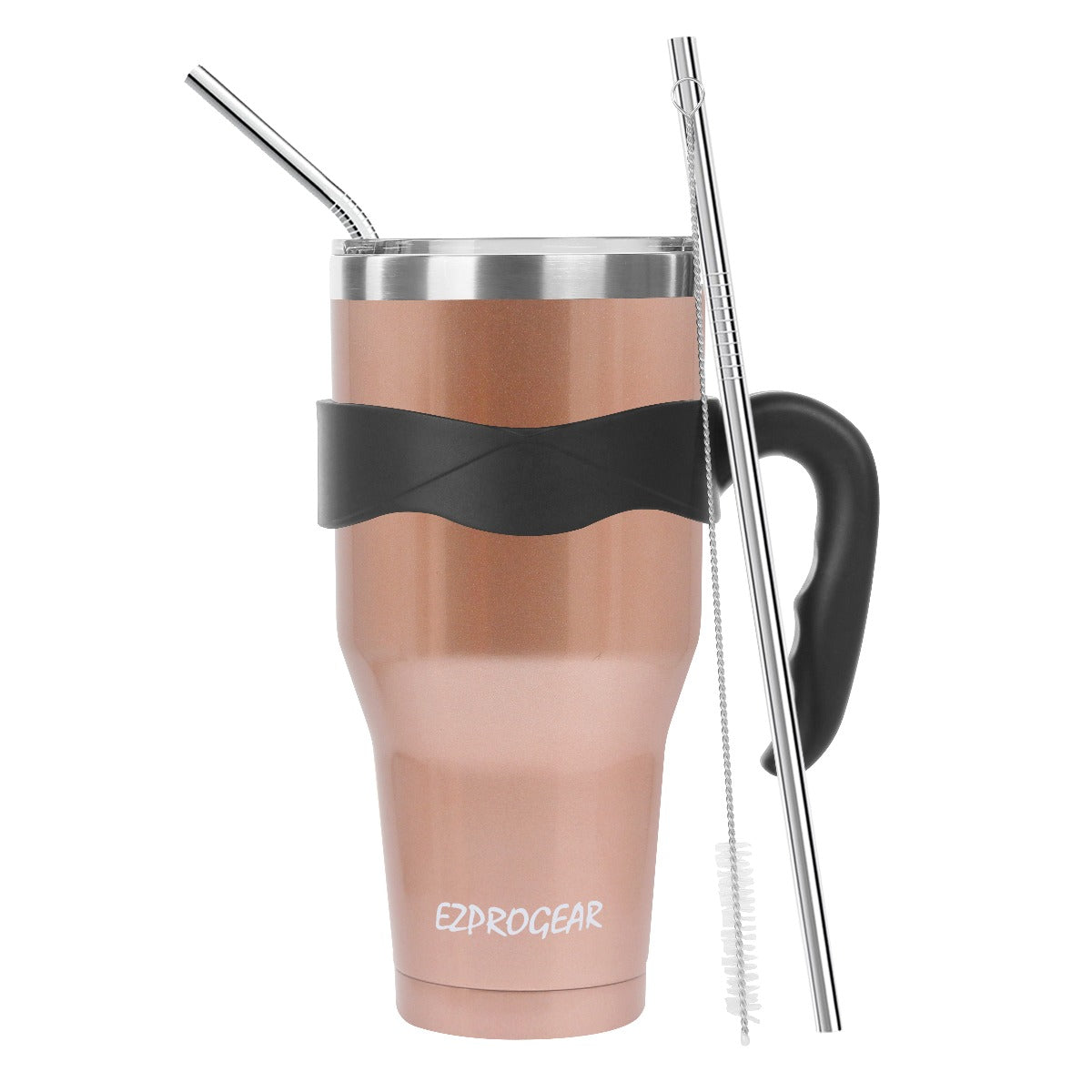 Ezprogear 40 oz Rose Gold Stainless Steel Tumbler Double Wall Vacuum Insulated with Straws and Handle