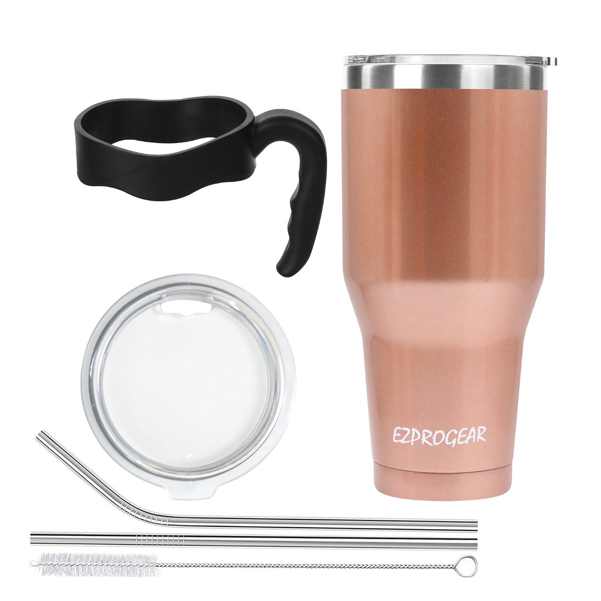 Ezprogear 40 oz Rose Gold Stainless Steel Tumbler Double Wall Vacuum Insulated with Straws and Handle
