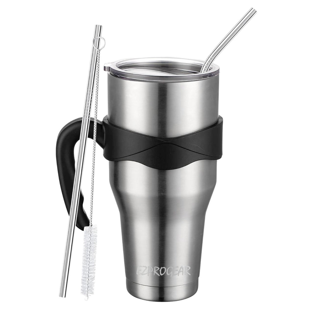 Ezprogear 40 oz Stainless Steel Tumbler with Handle – Vacuum Insulated Travel Mug with Straws & Canvas Bag