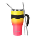 Ezprogear 40 oz Yellow/Rose Pink Stainless Steel Tumbler with Handle – Vacuum Insulated Travel Mug with Straws & Canvas Bag