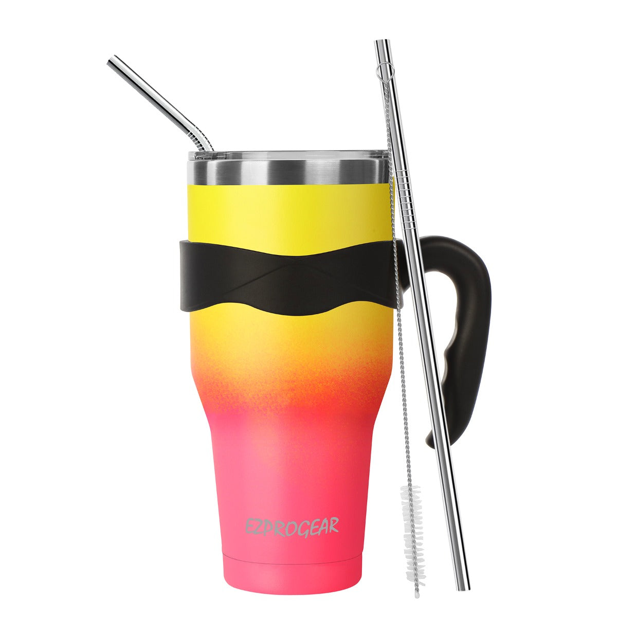 Ezprogear 40 oz Yellow/Rose Pink Stainless Steel Tumbler Double Wall Vacuum Insulated with Straws and Handle