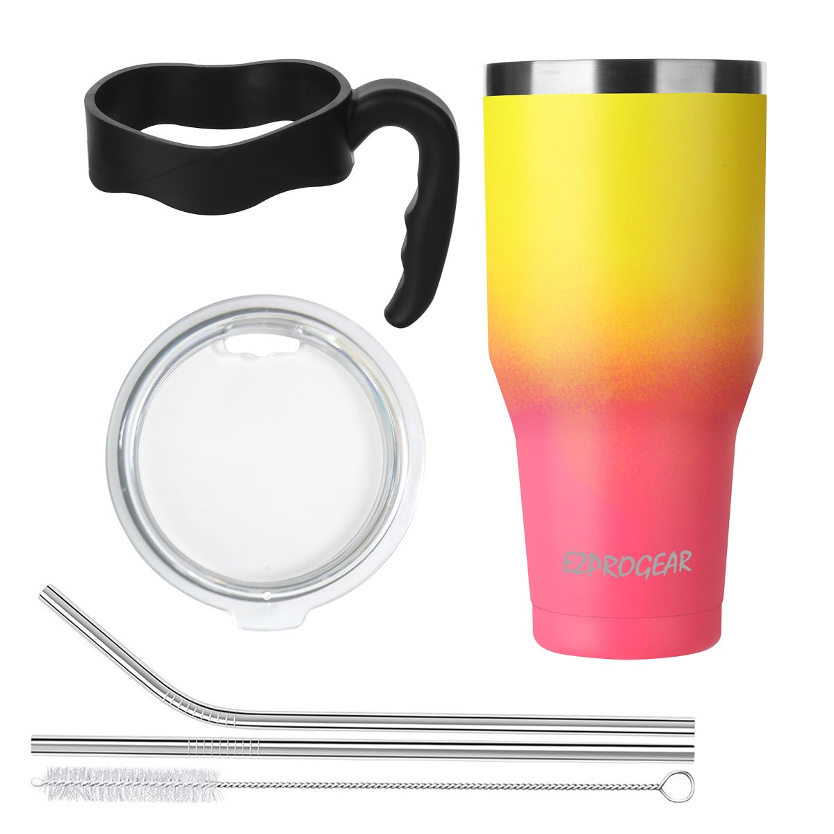 Ezprogear 40 oz Yellow/Rose Pink Stainless Steel Tumbler Double Wall Vacuum Insulated with Straws and Handle