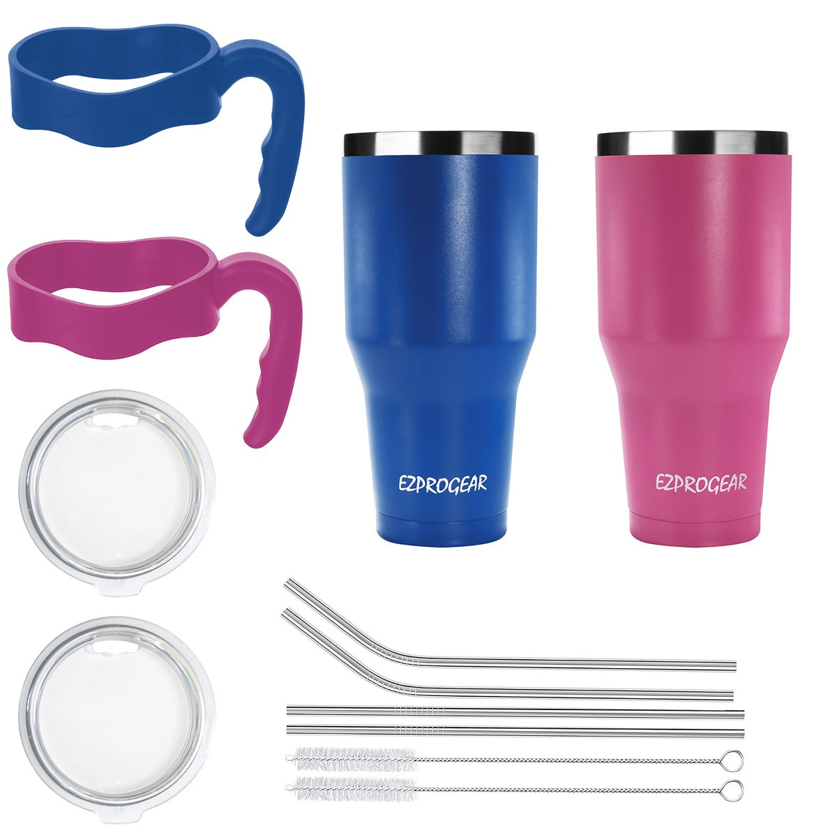 Ezprogear 40 oz Stainless Steel Tumbler 2-Pack (Blue & Magenta) – Vacuum Insulated Travel Mug with Handle & Straws
