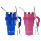 Ezprogear 40 oz Stainless Steel Tumbler 2-Pack (Blue & Magenta) – Vacuum Insulated Travel Mug with Handle & Straws