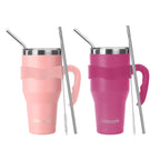 Ezprogear 40oz Stainless Steel Tumbler with Handle, 2-Pack (Pink & Magenta) – Vacuum Insulated Double Wall Travel Mug with Straw