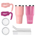 Ezprogear 40oz Stainless Steel Tumbler with Handle, 2-Pack (Pink & Magenta) – Vacuum Insulated Double Wall Travel Mug with Straw