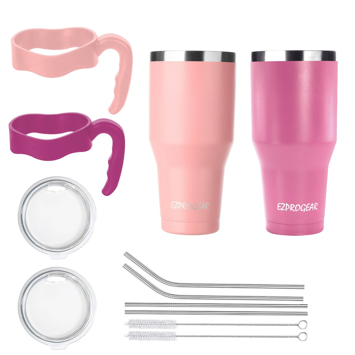 Ezprogear 40oz Stainless Steel Tumbler with Handle, 2-Pack (Pink & Magenta) – Vacuum Insulated Double Wall Travel Mug with Straw