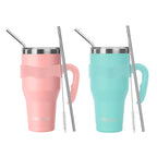 Ezprogear 40 oz Stainless Steel Tumbler 2-Pack (Pink & Mint) – Vacuum Insulated Travel Mug with Handle & Straws