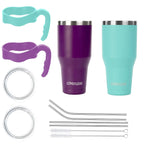 Ezprogear 40 oz Stainless Steel Tumbler 2-Pack (Mint & Purple) – Vacuum Insulated Travel Mug with Handle & Straws