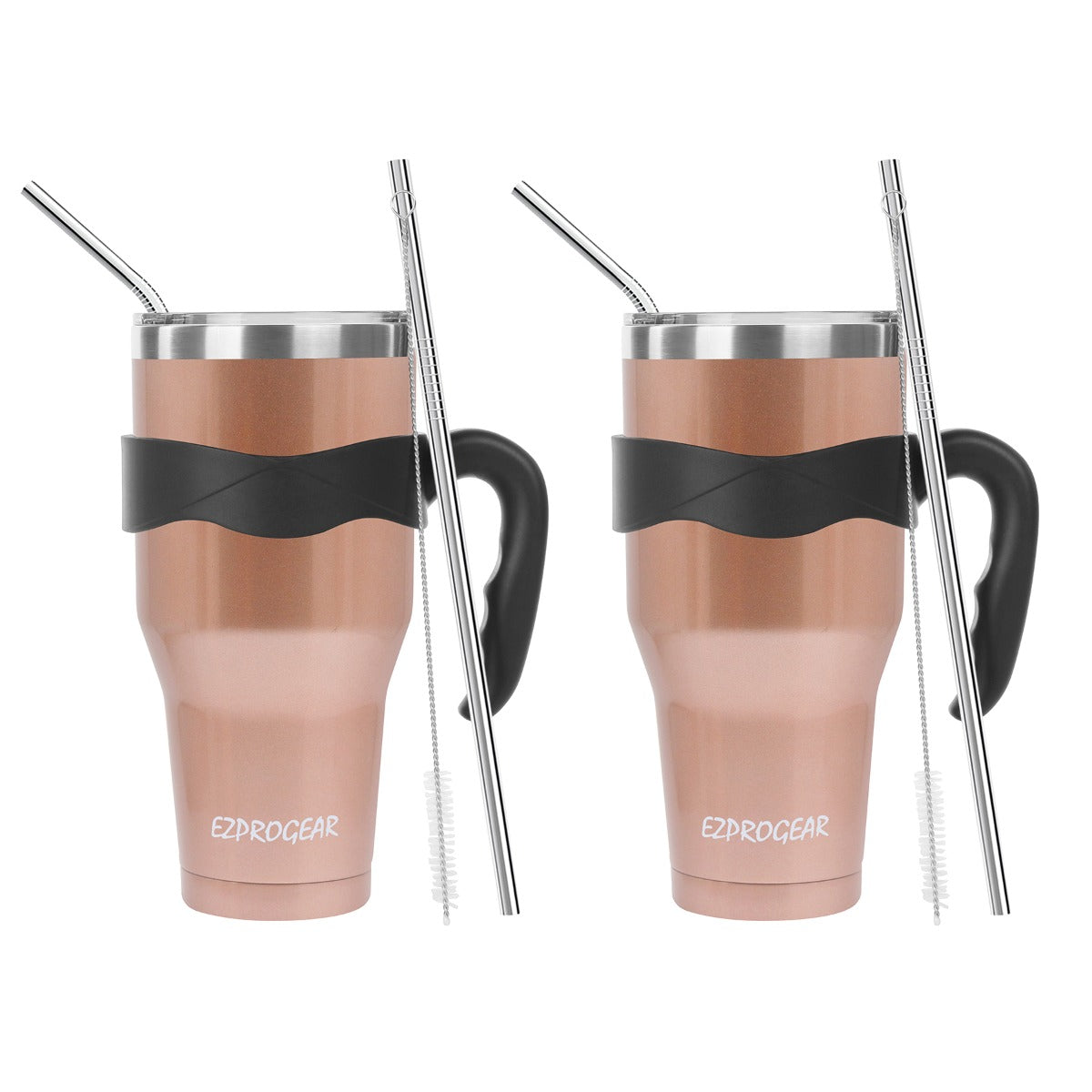 Ezprogear 40 oz Stainless Steel Tumbler 2-Pack (Rose Gold) – Vacuum Insulated Travel Mug with Handle & Straws