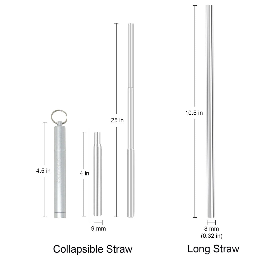 Ezprogear Reusable Stainless Steel Straws with Silicone Tips – 10 Pack (2 Collapsible + 8 Long)
