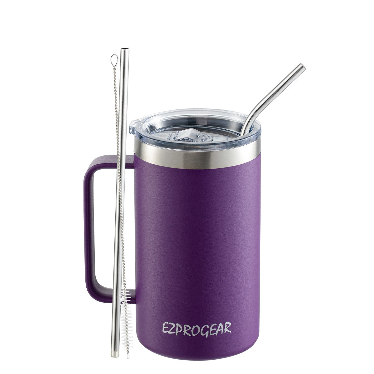 Ezprogear 24oz Insulated Stainless Steel Coffee Mug with Handle & Lid - Double Wall Vacuum Beer Tumbler, Grape