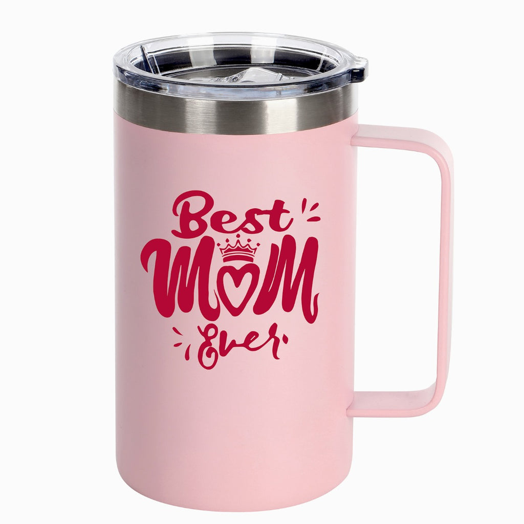 Best Mom Gift - Ezprogear 24 oz Stainless Steel Insulated Tumbler Ice Coffee Mug with Straw and Slide Lid (24 oz, Best mom Pink)