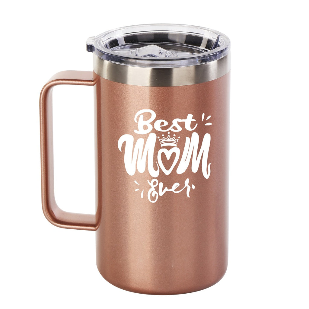 Best Mom Gift - Ezprogear 24 oz Stainless Steel Insulated Tumbler Rose Gold Water Mug with Straw and Lid (24 oz, Best Mom Rosegold)
