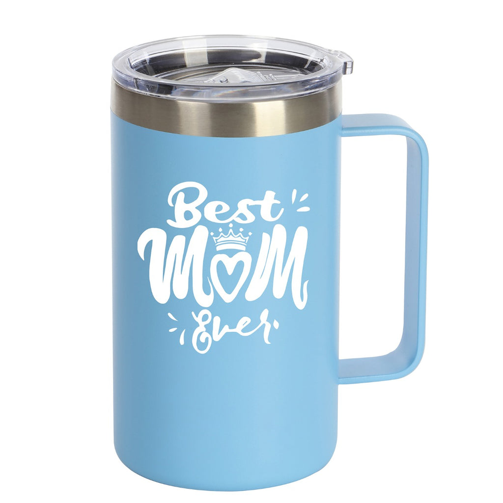 Best Mom Gift - Ezprogear 24 oz Stainless Steel Tumbler Insulated Coffee Mug with Slide Lid (24 oz, Best Mom Sky Blue)