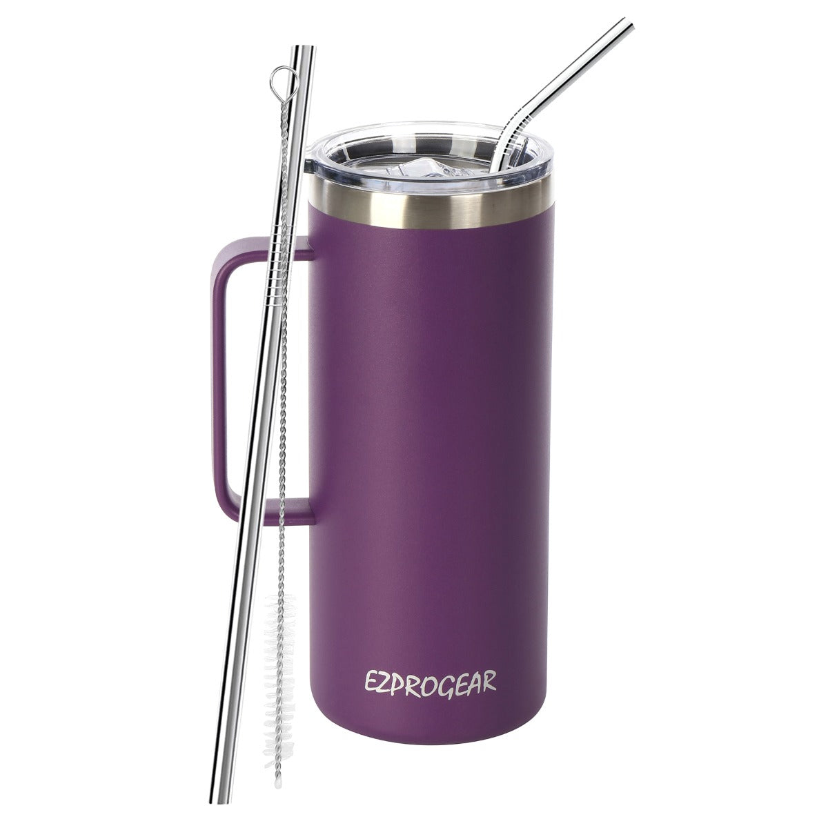 Ezprogear 32 oz Grape Stainless Steel Beer Tumbler Double Wall Coffee Mug with Handle and Lid