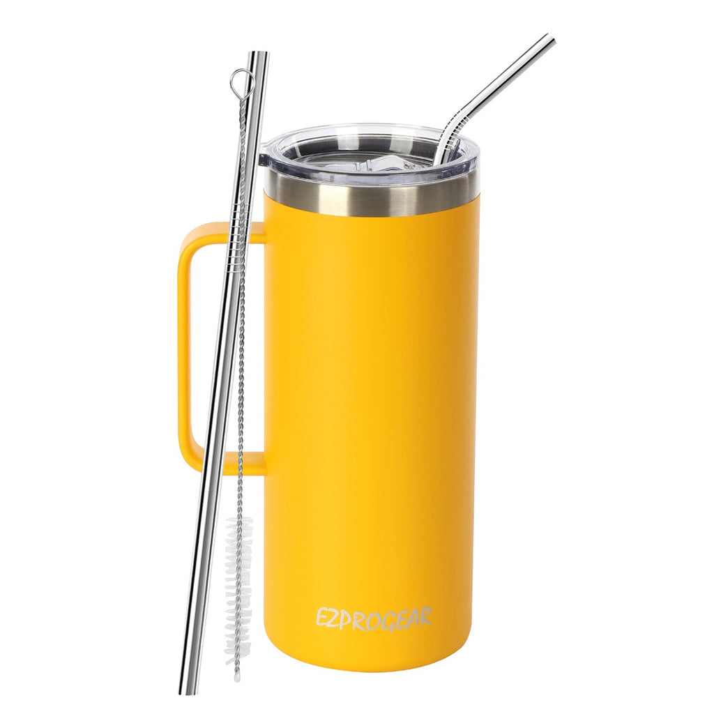 Ezprogear 32 oz Mango Stainless Steel Beer Tumbler Double Wall Coffee Mug with Handle and Lid