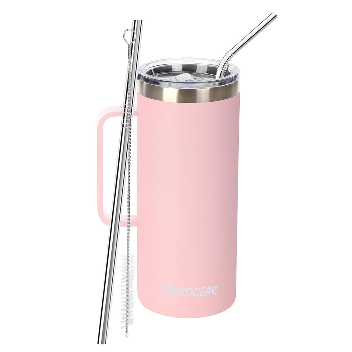 Ezprogear 32 oz Carnation Stainless Steel Beer Tumbler Double Wall Water Cup with Handle and Lid