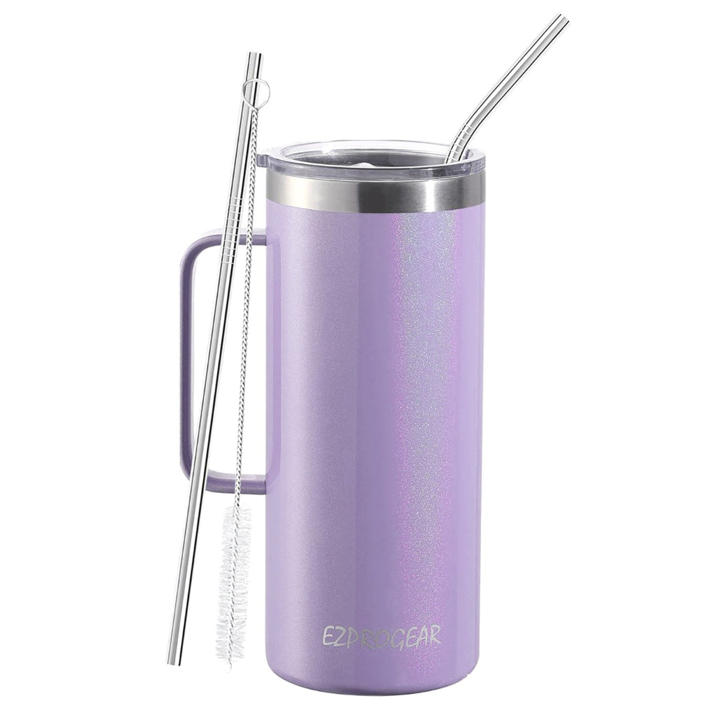 Ezprogear 32 oz Glitter Violet Stainless Steel Beer Tumbler Double Wall Water Cup with Handle and Lid