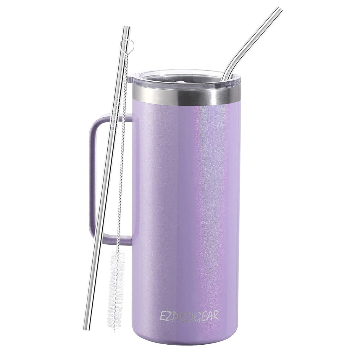 Ezprogear 32 oz Glitter Violet Stainless Steel Beer Tumbler Double Wall Water Cup with Handle and Lid