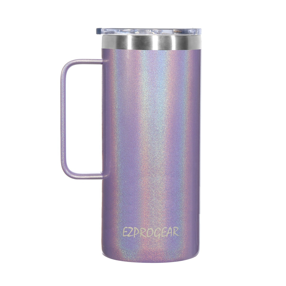 Ezprogear 32 oz Glitter Violet Stainless Steel Beer Tumbler Double Wall Water Cup with Handle and Lid