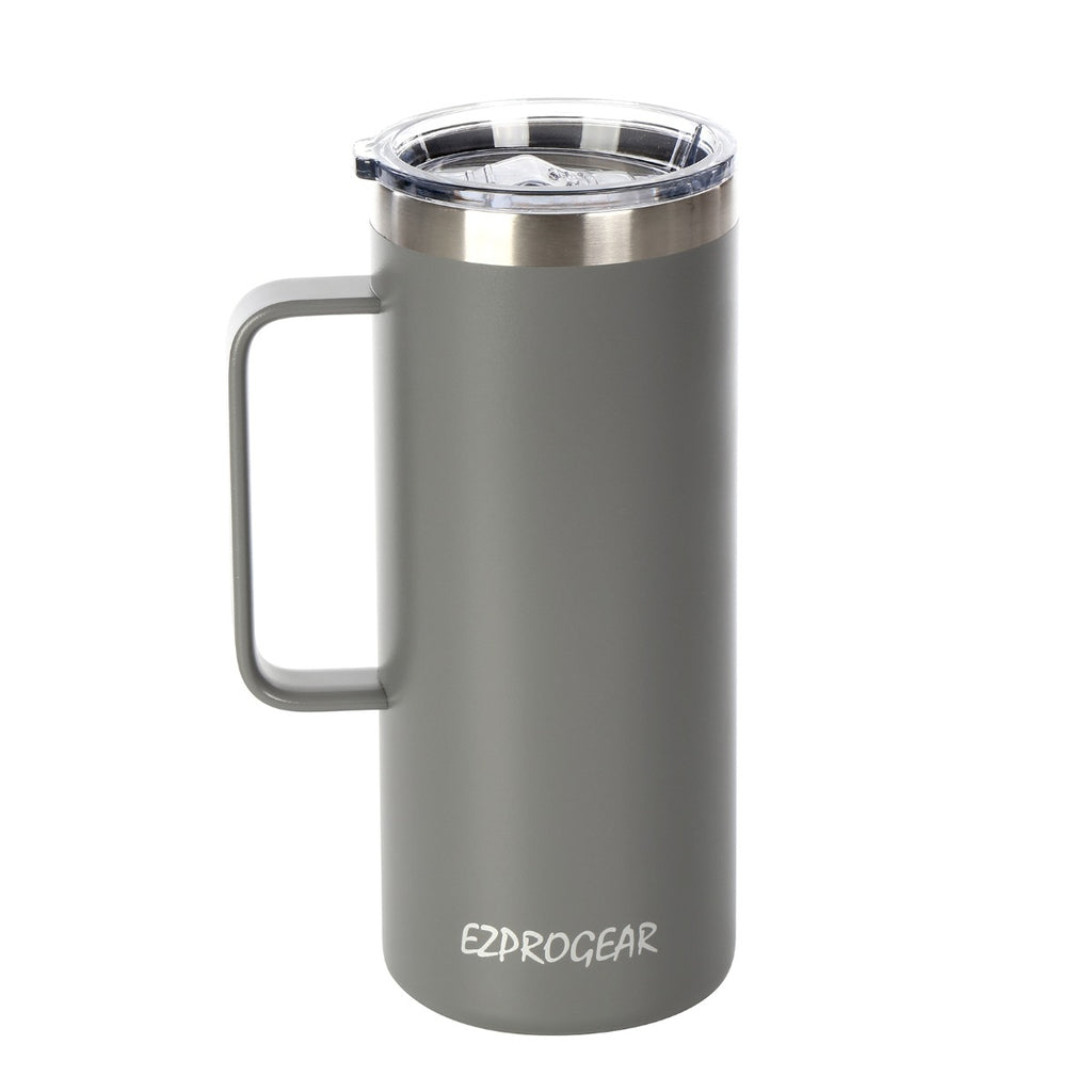 Ezprogear 32 oz Navy Gray Stainless Steel Beer Tumbler Double Wall Coffee Mug with Handle and Lid