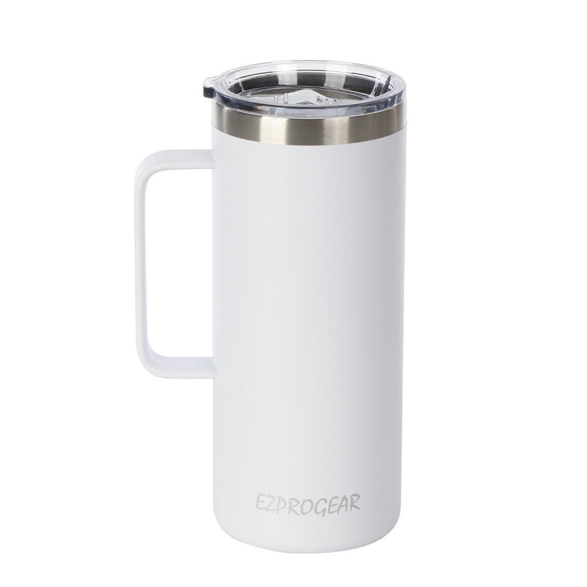 Ezprogear 32 oz White Stainless Steel Beer Tumbler Double Wall Coffee Mug with Handle and Lid