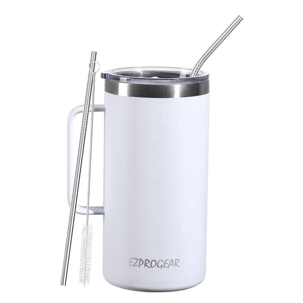 Ezprogear 40 oz White Stainless Steel Mug Beer Tumbler Double Wall Coffee Cup with Handle and Lid