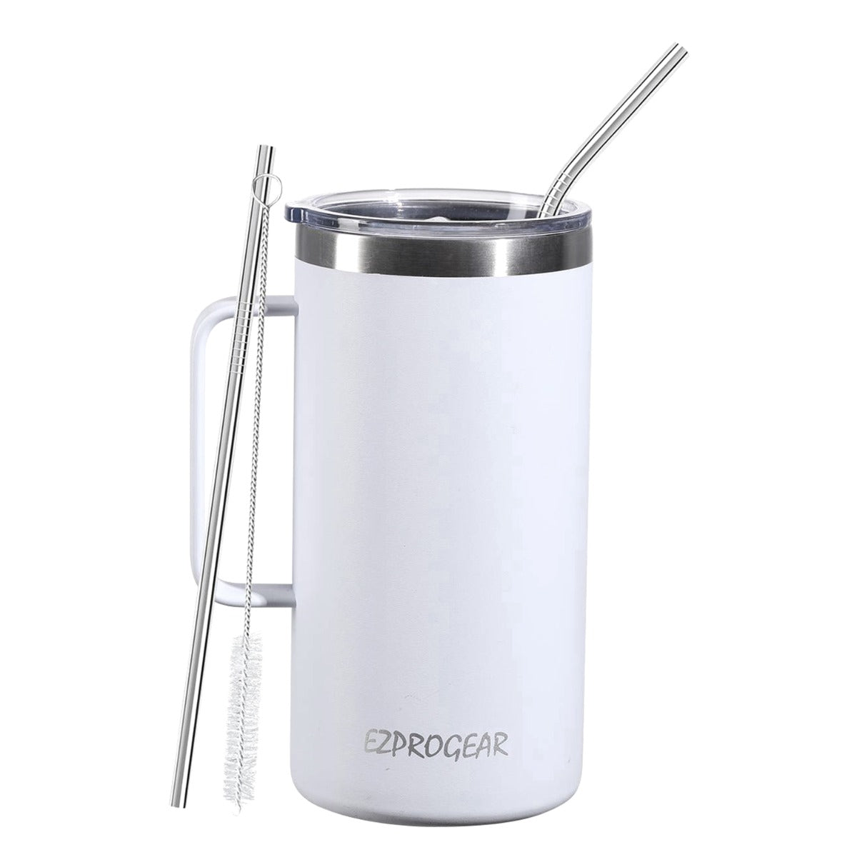 Ezprogear 40 oz White Stainless Steel Mug Beer Tumbler Double Wall Coffee Cup with Handle and Lid