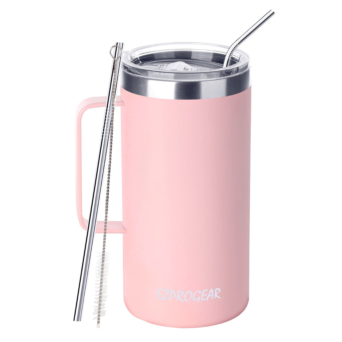 Ezprogear 40 oz Carnation Pink Stainless Steel Mug Beer Tumbler Double Wall Coffee Cup with Handle and Lid